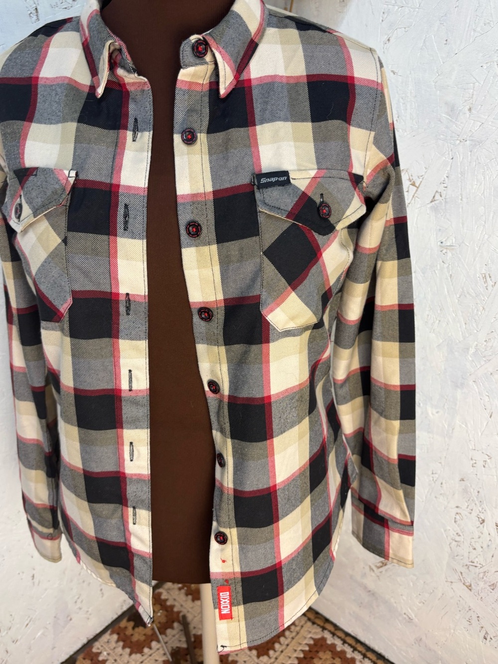 Dixxon Snap On Limited Edition Button Down Flannel Red Black Womens Medium - Picture 2 of 5